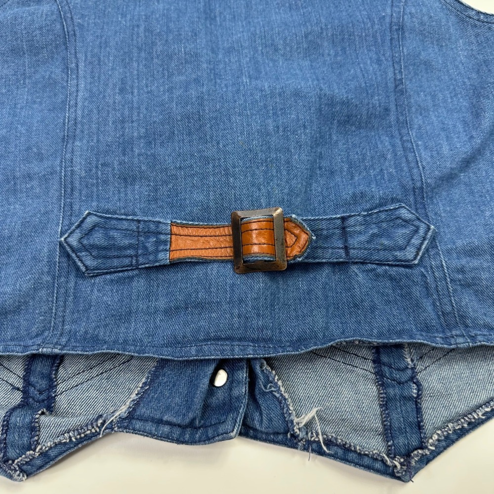 Vintage 90s Hi Gear Denim Vest Womens L Blue Jean Western Leather Accent - Picture 5 of 7